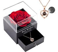 ADOOPING Preserved Flower Rose with Love You Necklace Handmade Fresh Rose Eternal Rose Romantic Gift for Her Valentine's Day, Christmas, Mother's Day