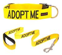 ADOPT ME (I Need A New Home) Yellow Colour Coded S-M L-XL Dog Collar and 60cm 1.2m 1.8m Luxury Neoprene Padded Handle Lead Sets PREVENTS Accidents By Warning Others Of Your Dog In Advance (L-XL & 1.2m)