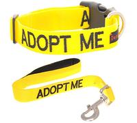 ADOPT ME (I Need A New Home) Yellow Colour Coded S-M L-XL Dog Collar and 60cm 1.2m 1.8m Luxury Neoprene Padded Handle Lead Sets PREVENTS Accidents By Warning Others Of Your Dog In Advance (L-XL & 60cm)