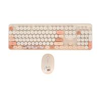 Adorable 1600 Retro Wireless Keyboard Mouse Combo Stylish Round Desktop Keycap Laptop Office Perfect Family Color Delightful Typewriter Style Keyboard Mouse Bundles (Beige)