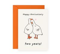 Adorable 2nd Anniversary Card For Him Her - 'Anni Second Year' - Gifts for Husband, Wife, Babe, Spouse, Darling, Lovebug, Hun - Second Year Celebration - Comes with Fun Stickers