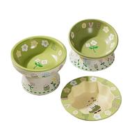 Adorable 3-Piece Pet Bowl Set Designed for Burmese Cats, Made of Ceramic, Includes Water Bowl, Tilted Food Bowl, and Shallow Dish A