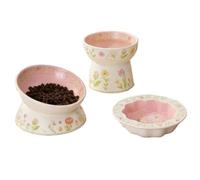 Adorable 3-Piece Pet Bowl Set Designed for Devon Rex Cats, Made of Ceramic, Includes Water Bowl, Tilted Food Bowl, and Shallow Dish B