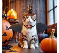 Adorable Adjustable Cat Dog Halloween Costume Set - Wings, Hat & Bowtie for Cute Halloween Pet Photos & Parties (A)
