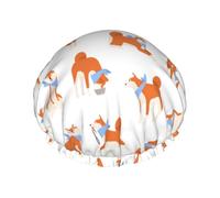 Adorable Akita Inu,Shower Cap Nightcap Double Layer Waterproof Elastic Bath Cap Reusable Hair Cap