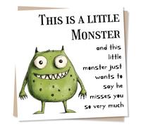 Adorable and Cute Missing You Card For a Loved One - He Misses You So Much - Little Monster - Cool Design, Funky - For a Special Someone, Bestie, Friend, Parent, Child