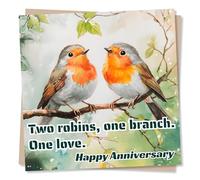 Adorable Anniversary Robin Card For A Loved One - Birds, Nature, Playful, Bird Lover - Romance, Romantic, Heartfelt - For Your Special Someone, Bestie, Partner, Husband, Wife