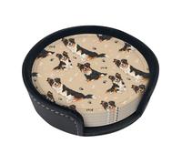 Adorable Australian Shepherd Dog Coaster Fun Cartoon Patterns Circular Leather Coasters with Brackets