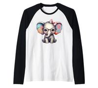 Adorable Baby Elephant Girl Wearing Bow Raglan Baseball Tee