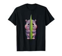 Adorable Baby Hippo Hiding Behind Green Leaf T-Shirt