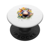 Adorable Baby Hippo Watercolor Floral Splash Art PopSockets Adhesive PopGrip