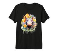 Adorable Baby Hippo Watercolor Floral Splash Art Premium T-Shirt