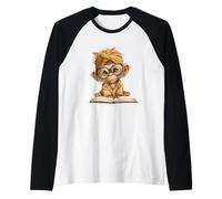 Adorable Baby Monkey Reading Book Smart Animal Raglan Baseball Tee