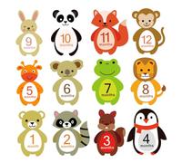 Adorable Baby Monthly Milestone Stickers, 12 Sheets Paper Animal | Self Adhesive Decals for Newborn and Infant, Easy Wipe Finish, Photo Album Use, Clothing Safe