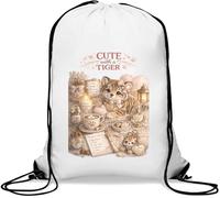 Adorable Baby Tiger Cozy Setting Gym Sack Casual Drawstring Bag White