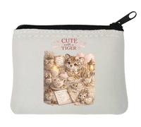 Adorable Baby Tiger Cozy Setting Neoprene Coin Purse Pouch 10x11cm White