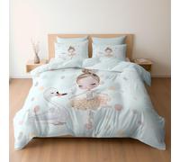 Adorable Ballerina Girl Graceful Swan Printed Duvet Cover, Reversible Light Gray Blue Quilt Cover Bedding King Bed Set, Cosy Soft Hypoallergenic Non-Iron Comforter Covers with Pillowcases