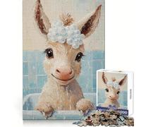 Adorable Bathing Donkey Jigsaw Puzzles for Adults 1000 Brain Exercise Smooth Cut Home Activity (38x26cm)