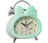 Adorable Bear And Rabbit Alarm Clock Featuring Soft Night Light For Dial Silent Quartz Sweep Motion Dual Metal Bell For Wake Up Call(E)
