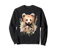 Adorable Bear Cub Floral Watercolor Illustration Sweatshirt