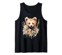Adorable Bear Cub Floral Watercolor Illustration Tank Top