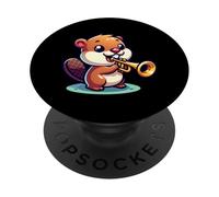 Adorable Beaver Playing Trumpet Fun PopSockets Adhesive PopGrip