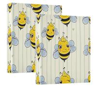 Adorable bee stripe 1.5 inch 3 ring binders hold 200 sheets cute flower wallet ring round ring recipe, 31.5 x 27 x 6 cm, 2 pieces
