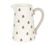 Adorable Bee White Ceramic Flower Jug with Contrasting Handle - 21.7cm x 18.2cm (1 Pc.) - Perfect for Home Decor, Unique Mother’s Day Gift