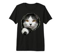 Adorable Bicolor Tabby Cat Peeking Through Premium T-Shirt