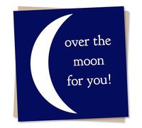 Adorable Blue Celebrations Card - Moon Design - Over The Moon For You - Congratulations Card For Success, New Job, Exam Results - For Friend, Family, Colleague