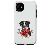 Adorable Border Collie Puppy Holding Red Roses Bouquet Case for iPhone 11