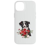 Adorable Border Collie Puppy Holding Red Roses Bouquet Case for iPhone 14 Plus