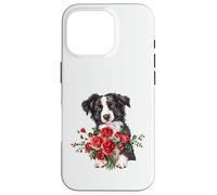 Adorable Border Collie Puppy Holding Red Roses Bouquet Case for iPhone 16 Pro