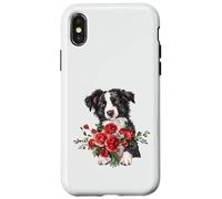 Adorable Border Collie Puppy Holding Red Roses Bouquet Case for iPhone X/XS