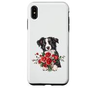 Adorable Border Collie Puppy Holding Red Roses Bouquet Case for iPhone XS Max