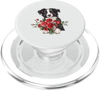 Adorable Border Collie Puppy Holding Red Roses Bouquet PopSockets PopGrip for MagSafe