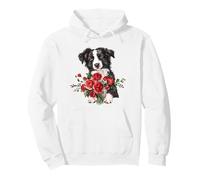 Adorable Border Collie Puppy Holding Red Roses Bouquet Pullover Hoodie