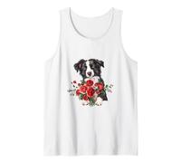 Adorable Border Collie Puppy Holding Red Roses Bouquet Tank Top