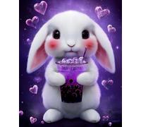 Adorable Bunny Composition Notebook: Cute Kawaii Drink Cover Journal with Wide Ruled Pages, Matte Finish, 7.5 x 9.25 Writing Book for School Notes, Diaries, and Gifts