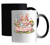 Adorable Bunny Hosting a Lovely Tea Party Ceramic Magic Mug White