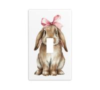 Adorable Bunny with A Pink Bow Light Switch Cover Decorative Single Toggle 1 Gang Wall Plate for Kitchen Farmhouse Bedroom Bathroom Art Decor