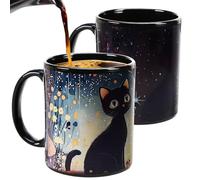 Adorable Cartoon Black Cat Magic Color-Changing Mug - Cute Ceramic Coffee Cup with Fun Balloon & Mushroom Design for Cat Lovers!