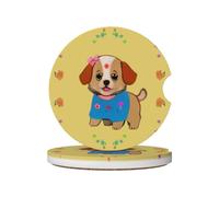 Adorable cartoon dog Prints Ceramic car coasters (2-pack) absorb moisture, are non-slip and easy to clean for cars, trucks, and boats.