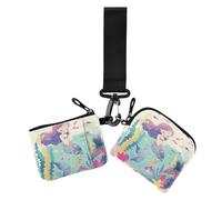 Adorable Cartoon Mermaid Dual Wristlet Wallets for Women Mini Fashion Key Chain Wallet Change Purse with Zipper Coin Pocket for Lady 2 Packs, Adorable cartoon mermaid, One Size, Casual