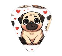 Adorable-Cartoon-Pugs-Hearts 12 Pack Guitar Picks With 3 Thicknesses And Storage Box, Abs Plectrums For Electric Bass Guitar Players