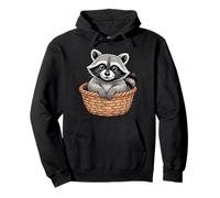 Adorable Cartoon Raccoon In Cozy Basket Pullover Hoodie