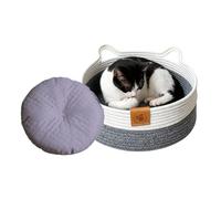 Adorable Cat Bed, Washable Cotton Basket, Rope Woven Kitten Bed with Soft Mat, Pet Sleeping Furniture with Comfortable Cushion, Indoor Cat Puppy Bunny Beds for All Seasons Home Use