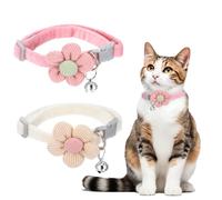 Adorable Cat Collars, Breakaway Cat Collar with Bell Bow Flower, Floral Design Adjustable Cat Breakaway Collar with Safety Buckle for Small Pets, Kitten Collar for Cats, Dogs, Rabbits (Pink, Beige)