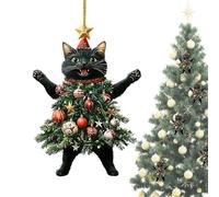 Adorable Cat Dressed As A Christmas Tree, Kitten Charm For Bags, Vehicle Rearview Kitten Pendant, For Cat Lovers (Black)