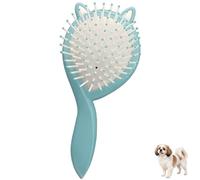 Adorable Cat Ear-Shaped Soft Bristle Air Cushion Dog Brush for Small Breeds - Ideal for Yorkie, Shih Tzu, Maltese, Pomeranian, Maltipoo - Gentle Grooming Tool, Puppy Essentials (Blue)
